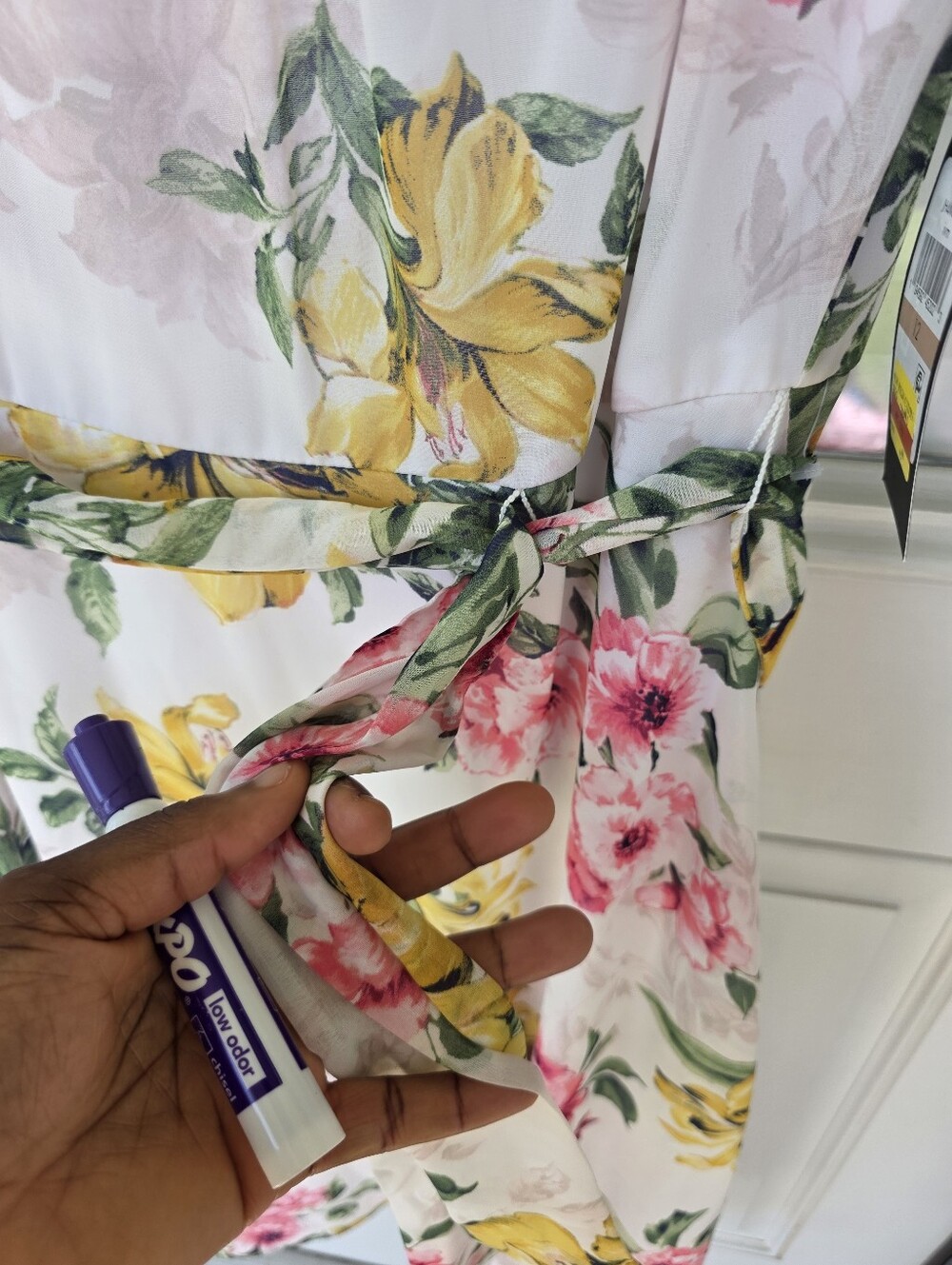 Jessica Howard Floral Midi Dress Sz 12 Pink Yellow Flutter Sleeve Belted Chiffon - Picture 8 of 11